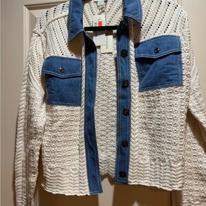 NWT Sundance Blue and Cream Knit Cardigan